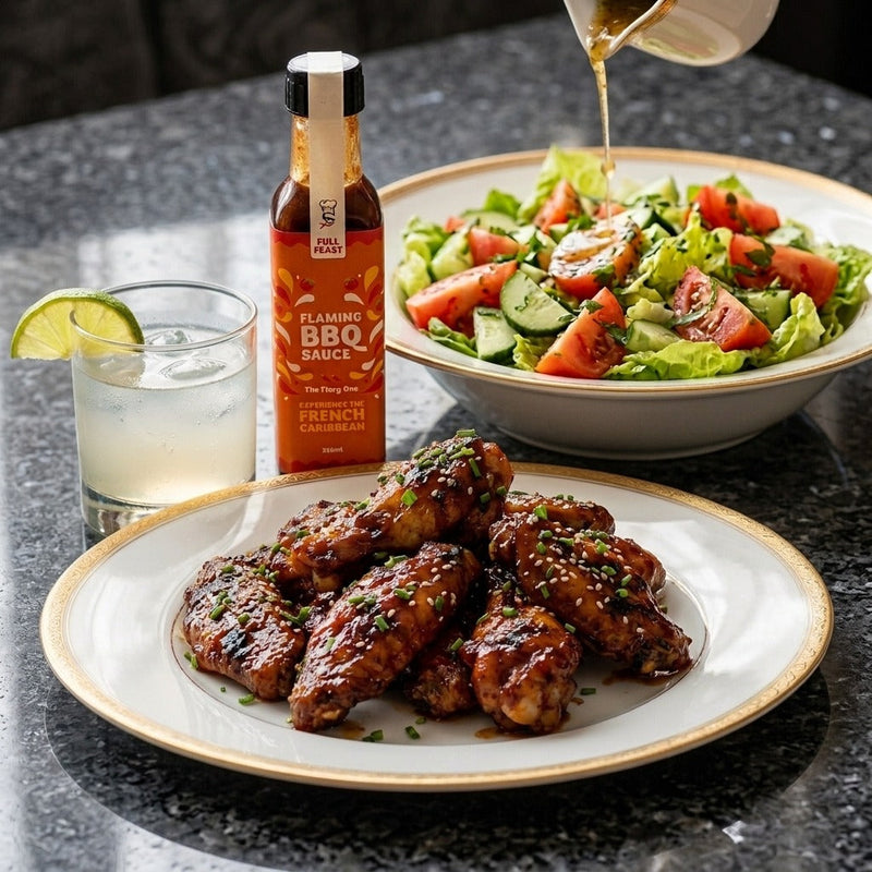 Flaming BBQ Chicken Wings: Sticky, Smoky, Caribbean Heat